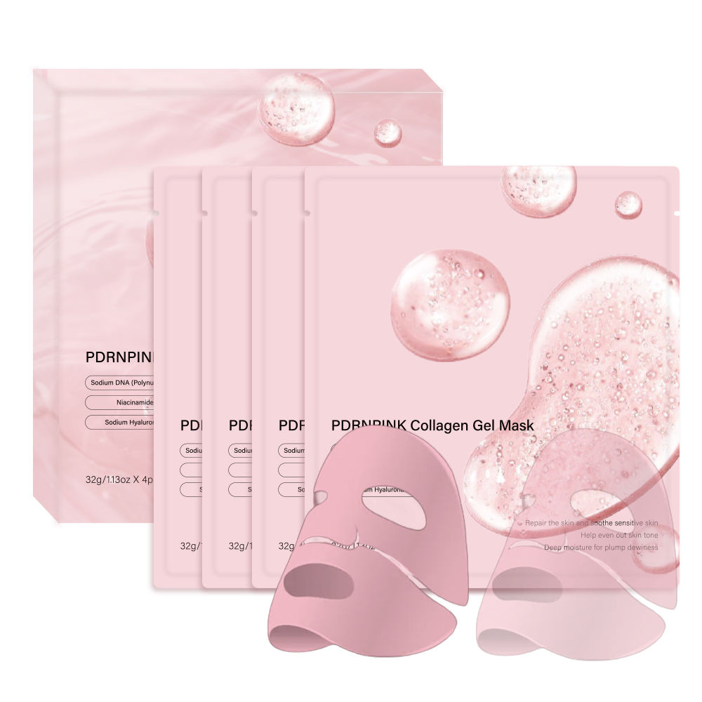 Maschera Viso PDRN PINK al Collagene K-Beauty Style – 4 Maschere Idrogel Notturne con PDRN da DNA di Salmone, Effetto Rassodante, 32g x 4