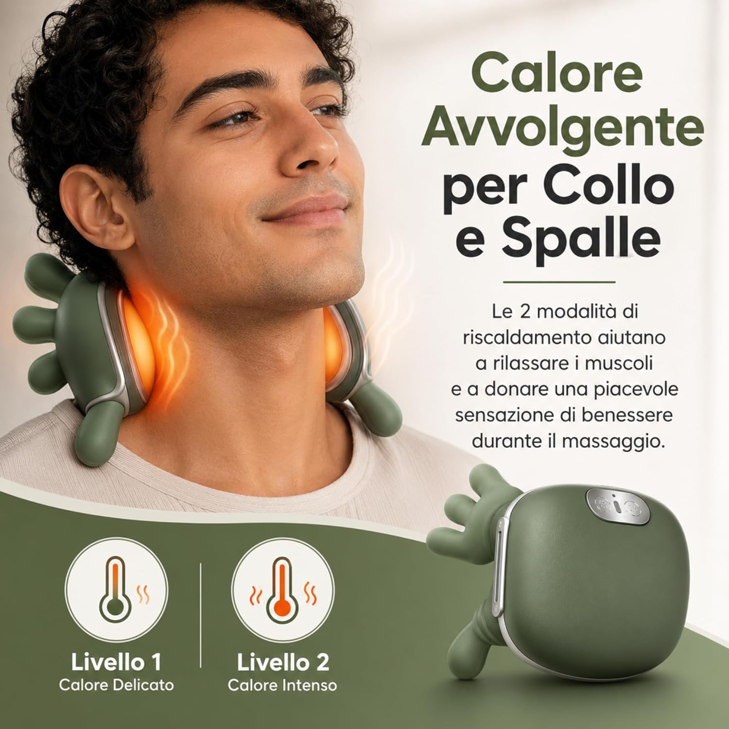 Massaggiatore per Collo Spalle con Riscaldamento, massaggio Shiatsu 4D a 3 velocità , 2 livelli di calore, portatile ricaricabile USB, per casa, ufficio, viaggi, rilassa muscoli - Image 3