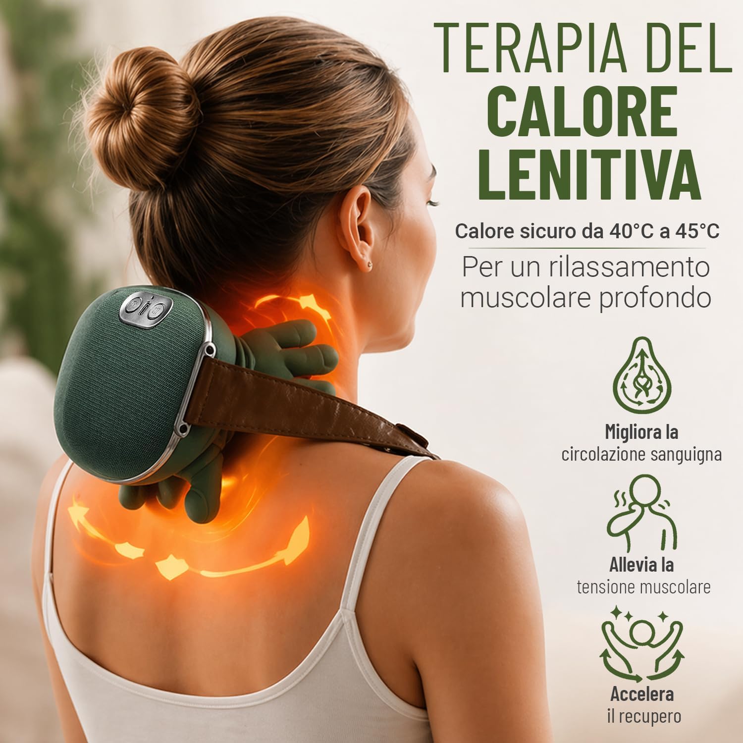 Massaggiatore per Collo Spalle con Riscaldamento, massaggio Shiatsu 4D a 3 velocità , 2 livelli di calore, portatile ricaricabile USB, per casa, ufficio, viaggi, rilassa muscoli - Image 6
