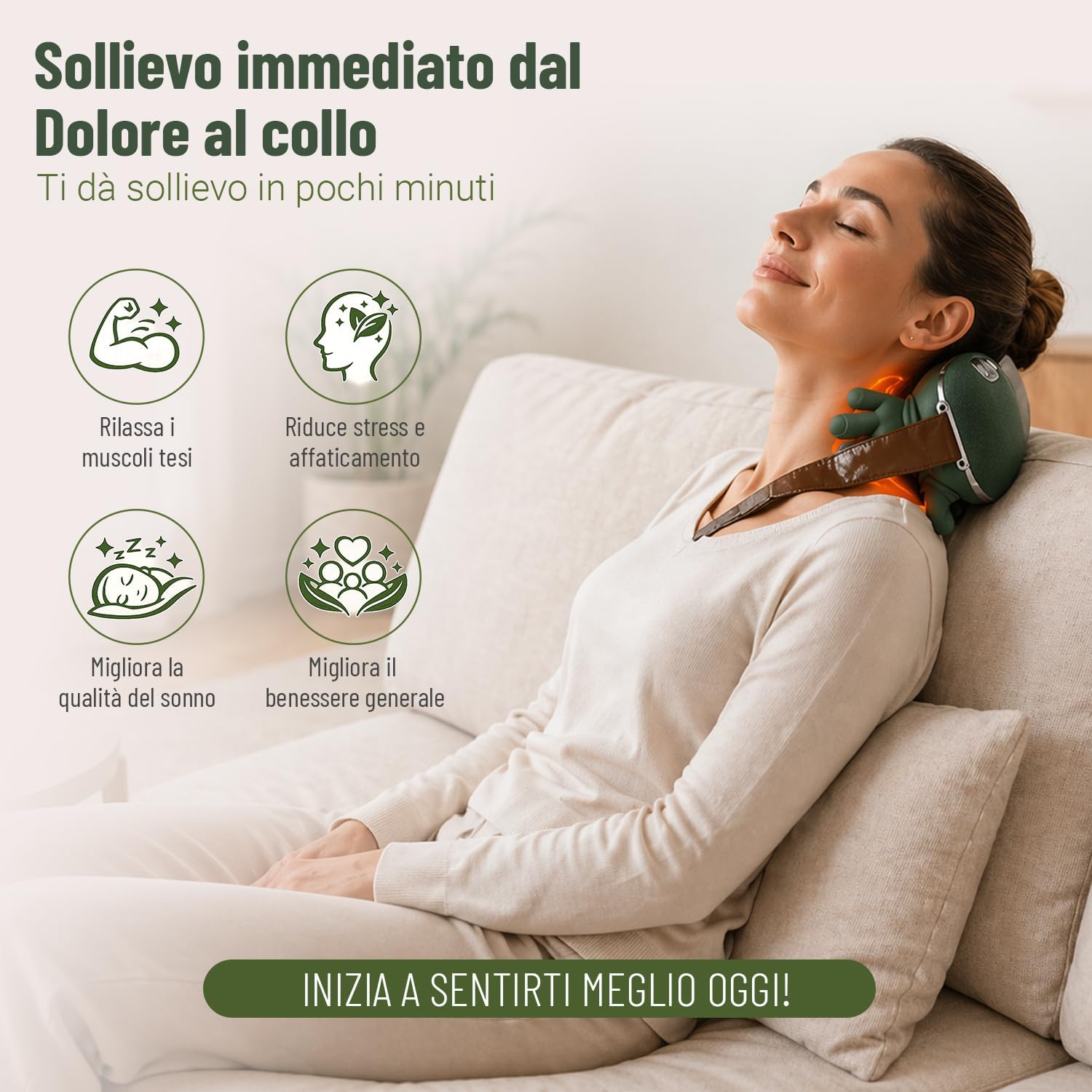 Massaggiatore per Collo Spalle con Riscaldamento, massaggio Shiatsu 4D a 3 velocità , 2 livelli di calore, portatile ricaricabile USB, per casa, ufficio, viaggi, rilassa muscoli - Image 9